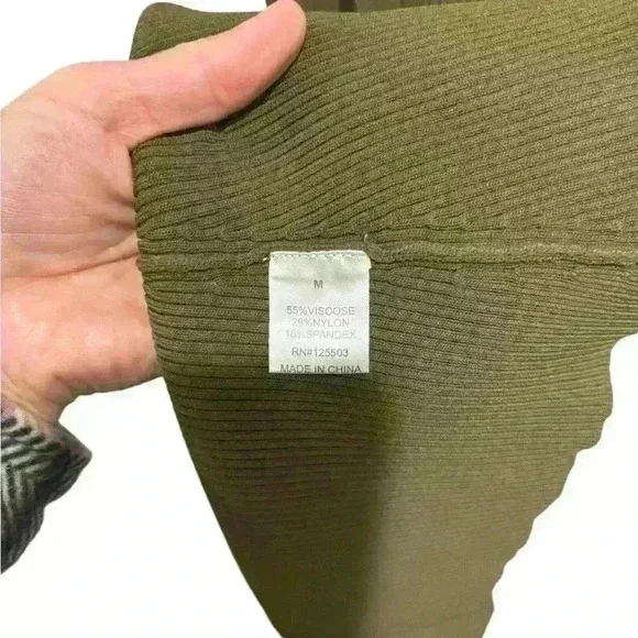 TORN BY RONNY KOBO Medium LACE UP TEXTURED FIT AND FLARE SLEEVELESS DRESS OLIVE - Picture 7 of 10